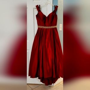 Dress, formal, size 12, burgundy, longer in back than front